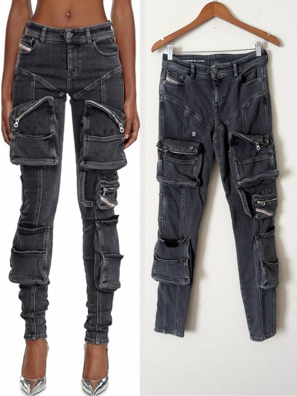 Diesel SIZE 28 Slandy 1984 midrise pocketed skinny jeans in dark gray